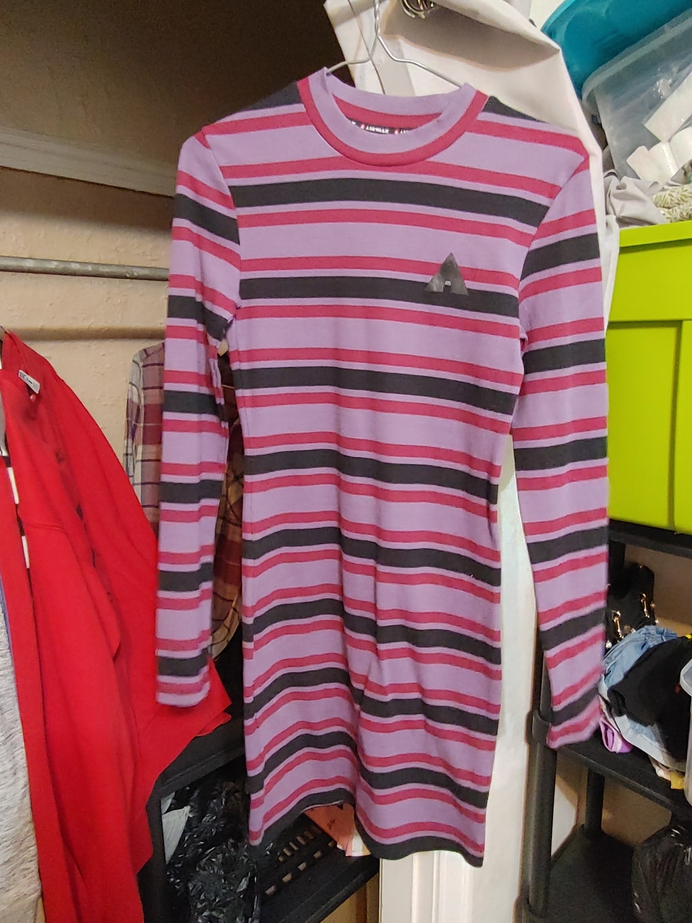 Airwalk Purple and Black Striped Long Sleeve Dress